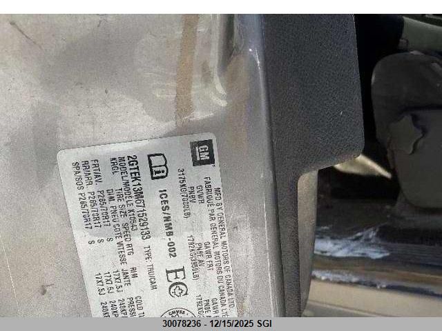 2007 GMC New Sierra K1500 VIN: 2GTEK13M671529133 Lot: 30078236