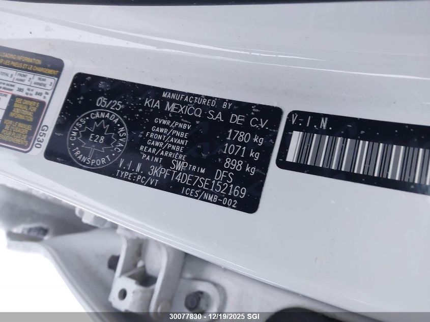 2025 Kia K4 Lx/Lxs VIN: 3KPFT4DE7SE152169 Lot: 30077830