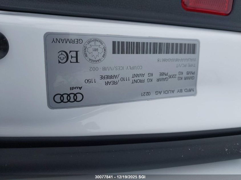 2021 Audi A4 Komfort 45 VIN: WAUAAAF48MA048618 Lot: 30077841