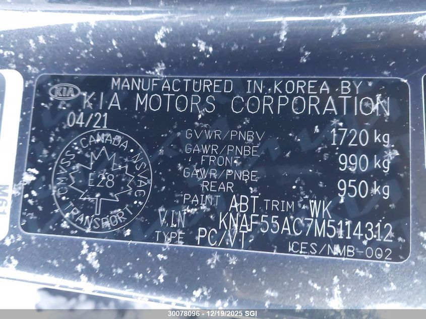2021 Kia Forte Ex VIN: KNAF55AC7M5114312 Lot: 30078096