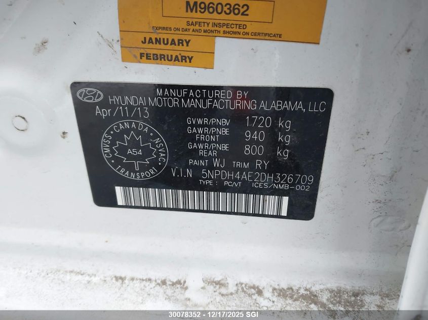 2013 Hyundai Elantra Gls/Limited VIN: 5NPDH4AE2DH326709 Lot: 30078352