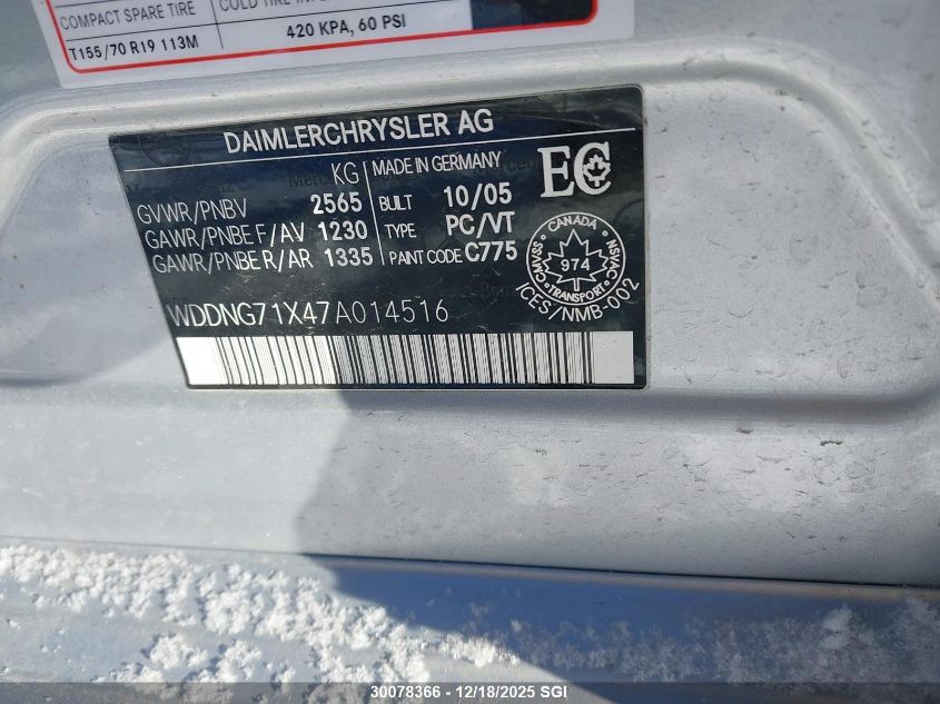 2007 Mercedes-Benz S 550 VIN: WDDNG71X47A014516 Lot: 30078366