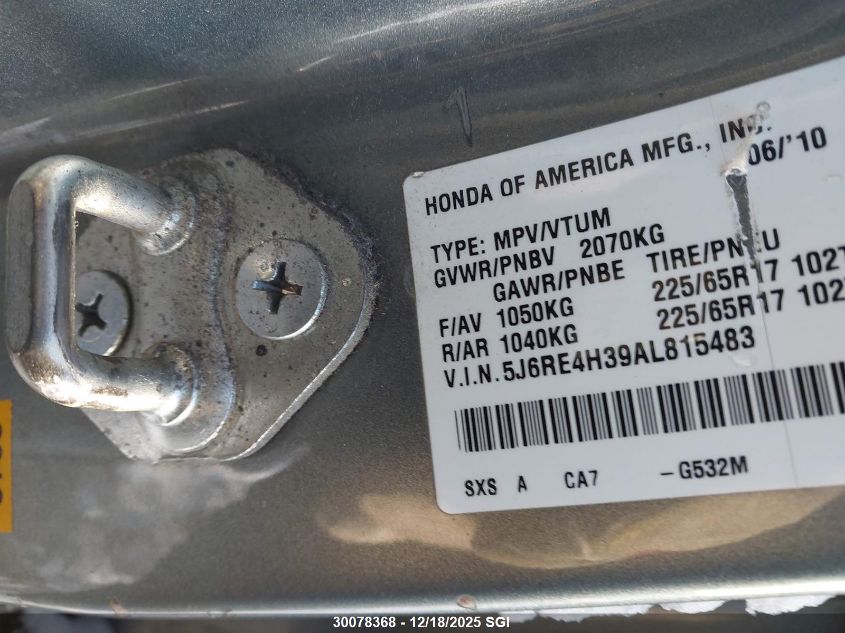 2010 Honda Cr-V Lx VIN: 5J6RE4H39AL815483 Lot: 30078368