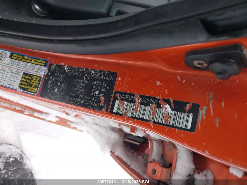 2007 Kia Rio Lx/Sx VIN: KNADE123476262768 Lot: 30077319