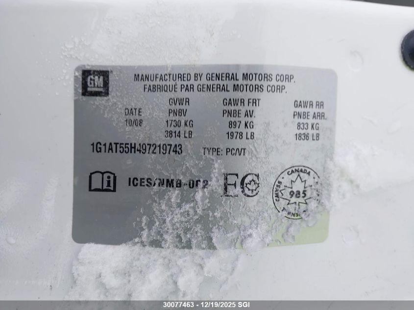 2009 Chevrolet Cobalt Lt VIN: 1G1AT55H497219743 Lot: 30077463