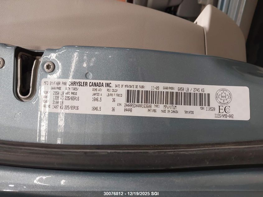 2010 Chrysler Town & Country Touring VIN: 2A4RR5DX4AR163608 Lot: 30076812