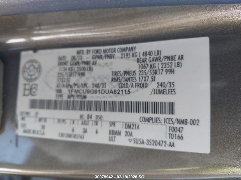 2013 Ford Escape Se VIN: 1FMCU9G91DUA82115 Lot: 30079942