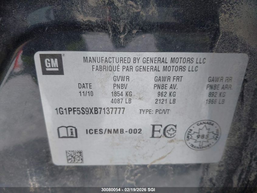 2011 Chevrolet Cruze Lt VIN: 1G1PF5S9XB7137777 Lot: 30080054