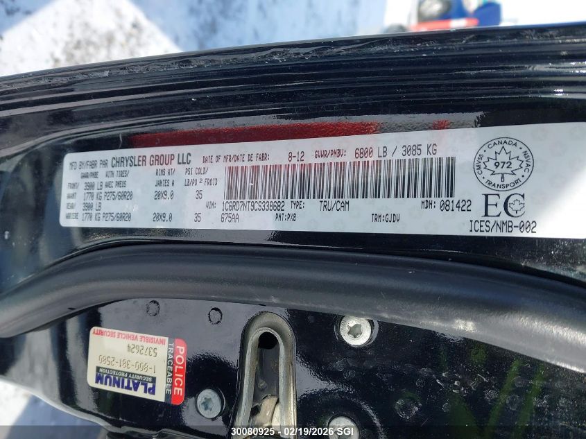 2012 Dodge Ram 1500 Laramie VIN: 1C6RD7NT9CS338682 Lot: 30080925