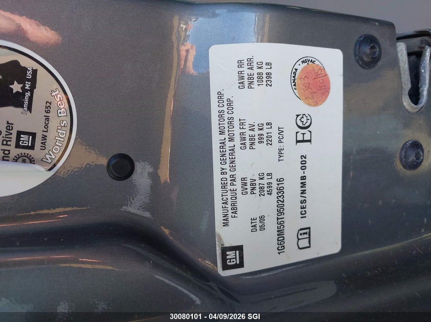 2005 Cadillac Cts VIN: 1G6DM56T950233616 Lot: 30080101