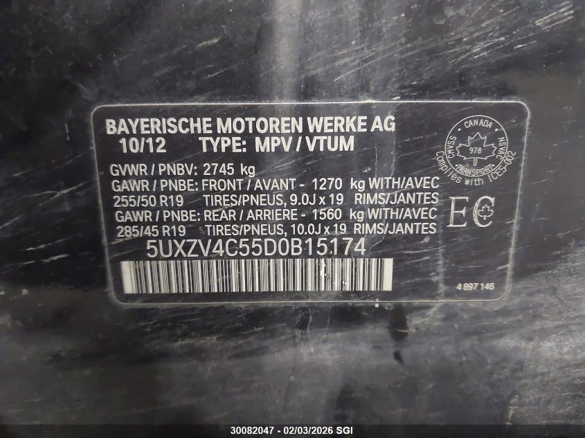 2013 BMW X5 xDrive35I VIN: 5UXZV4C55D0B15174 Lot: 30082047