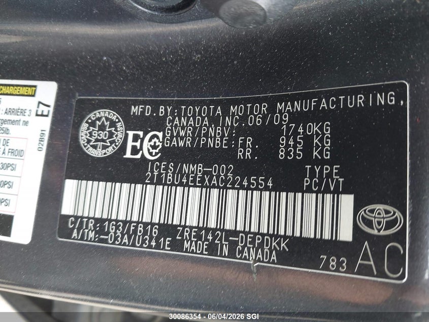 2010 Toyota Corolla 1.8 S/Le/Xle grey Lot 111030086354 Vin 2T1BU4EEXAC224554