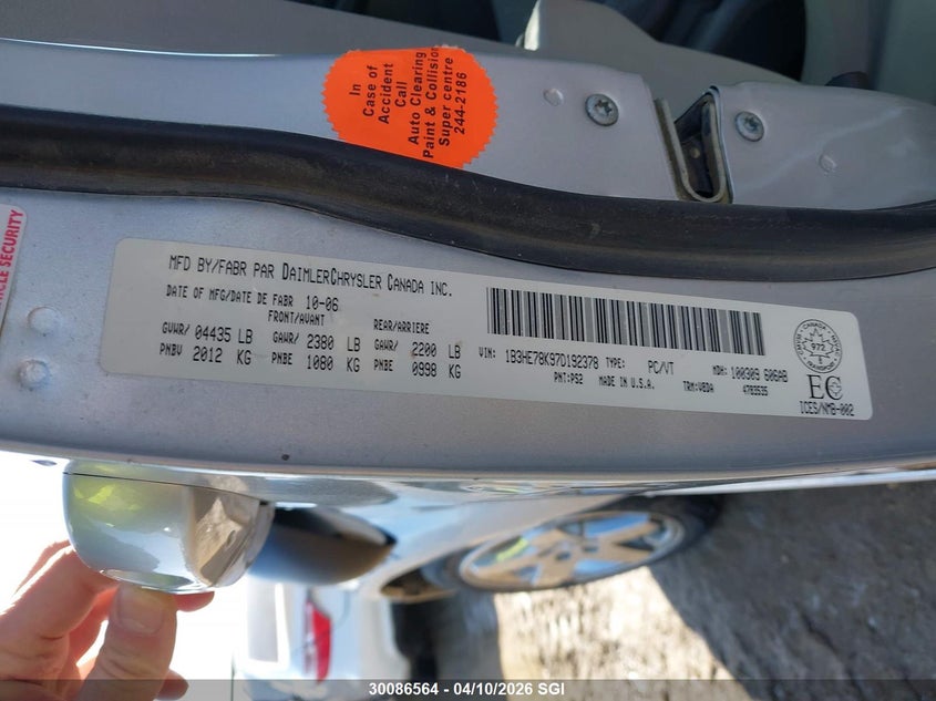 2007 Dodge Caliber R/T VIN: 1B3HE78K97D192378 Lot: 30086564