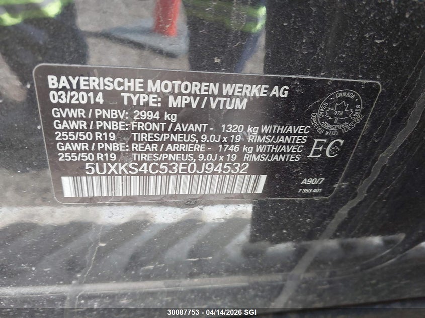 2014 BMW X5 xDrive35D VIN: 5UXKS4C53E0J94532 Lot: 30087753