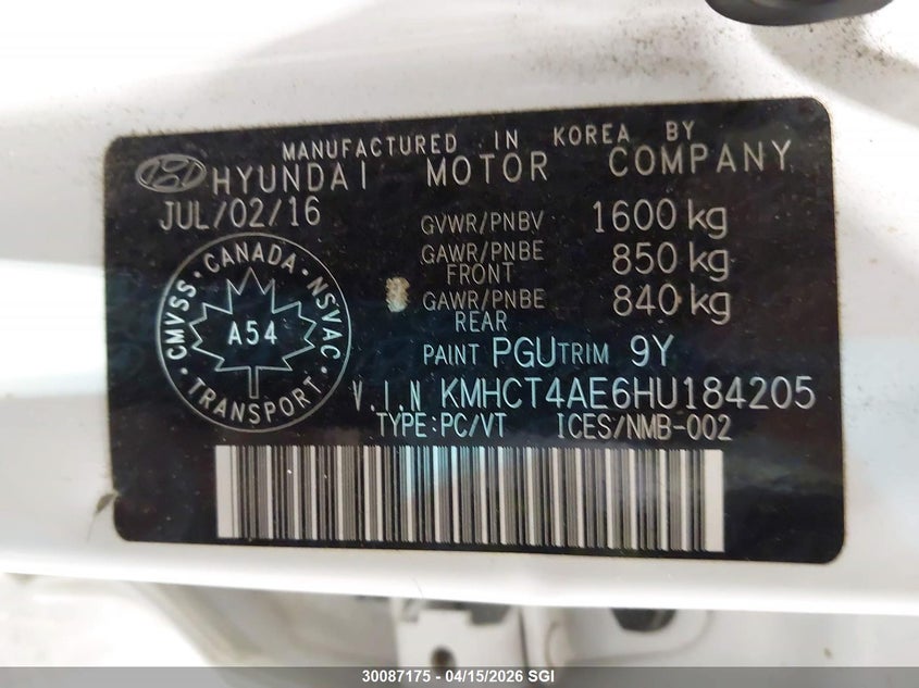 2017 Hyundai Accent Se VIN: KMHCT4AE6HU184205 Lot: 30087175