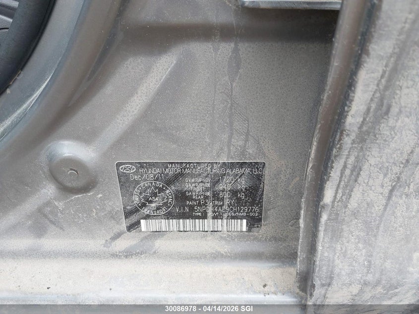 2012 Hyundai Elantra Gls/Limited VIN: 5NPDH4AE9CH129776 Lot: 30086978