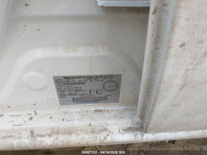 2017 Nissan Versa Note S/S Plus/Sv/Sl/Sr VIN: 3N1CE2CP9HL369850 Lot: 30087532