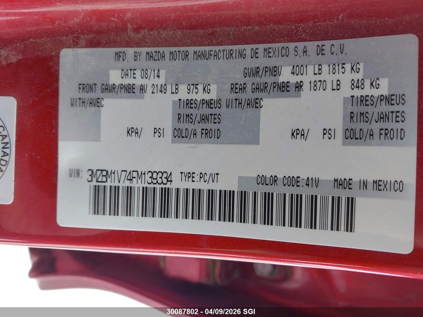 2015 Mazda 3 Touring VIN: 3MZBM1V74FM139334 Lot: 30087802