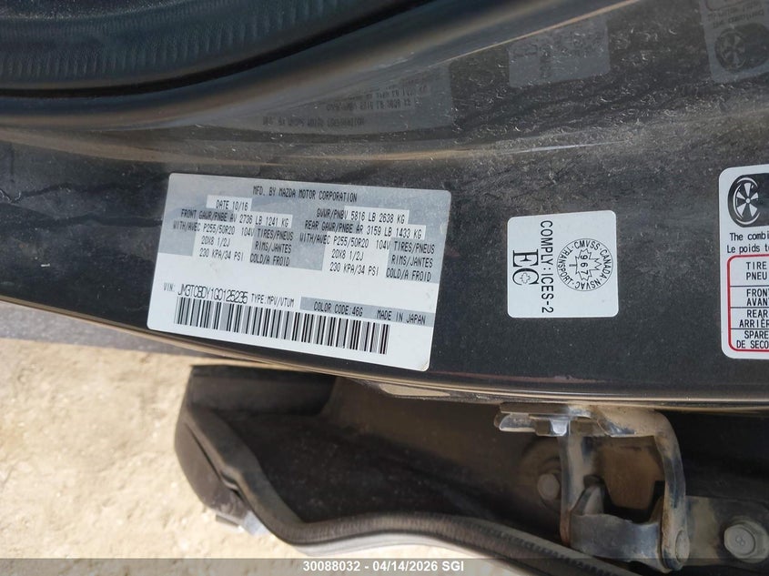 2016 Mazda Cx-9 Grand Touring VIN: JM3TCBDY1G0125235 Lot: 30088032