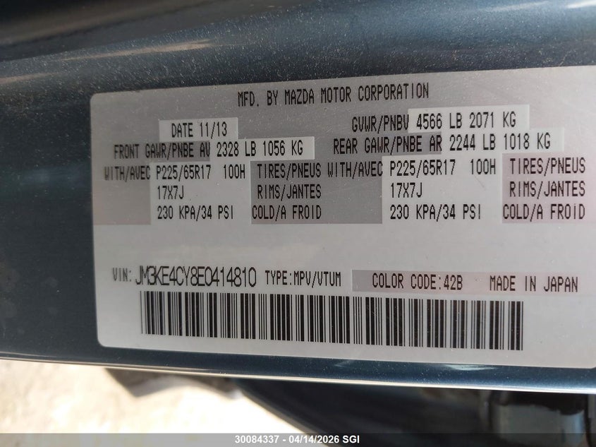 2014 Mazda Cx-5 Touring VIN: JM3KE4CY8E0414810 Lot: 30084337