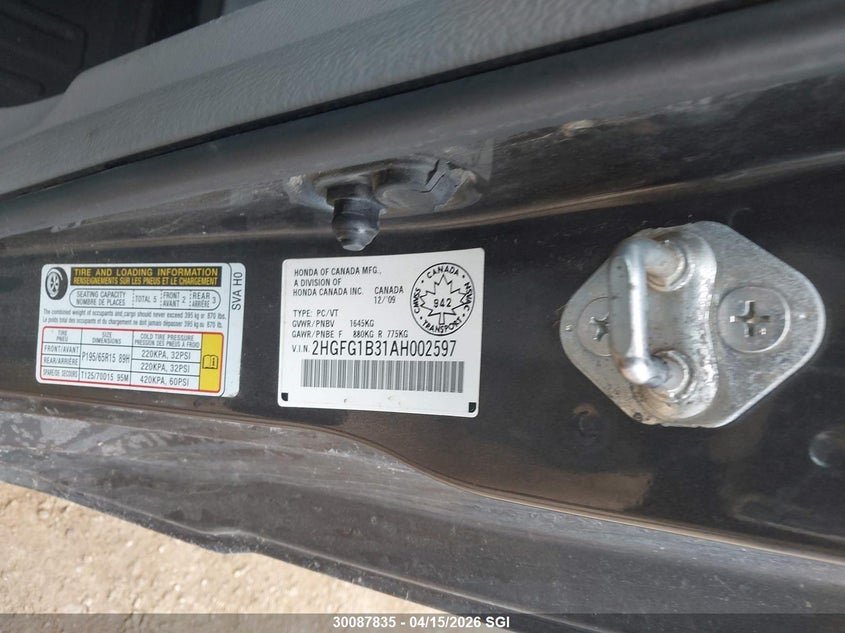 2010 Honda Civic Dx-G VIN: 2HGFG1B31AH002597 Lot: 30087835