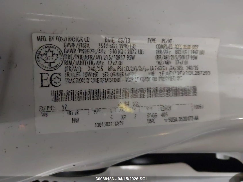 2013 Ford Focus Se VIN: 1FADP3F22DL287293 Lot: 30088183