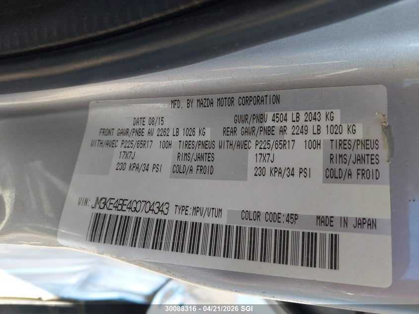 2016 Mazda Cx-5 Sport VIN: JM3KE4BE4G0704343 Lot: 30088316