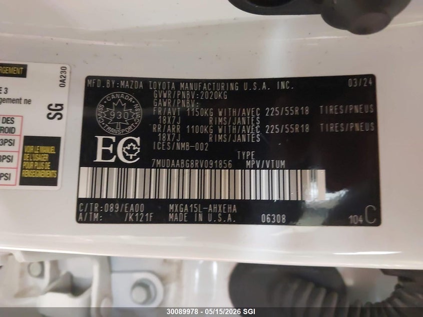 2024 Toyota Corolla Cross Xle VIN: 7MUDAABG8RV091856 Lot: 30089978