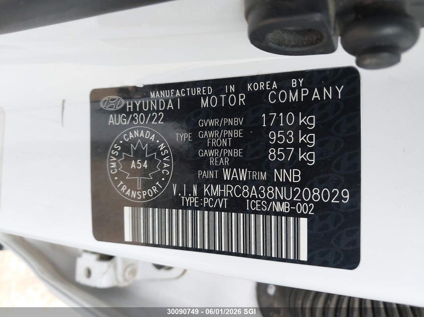 2022 Hyundai Venue Sel/Limited VIN: KMHRC8A38NU208029 Lot: 30090749