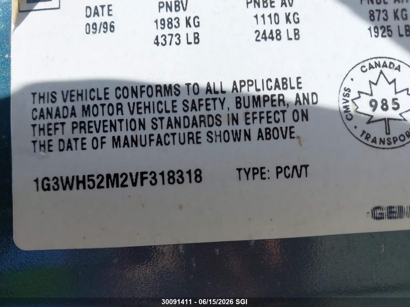 1997 OLDSMOBILE CUTLASS SUPREME SEDAN 3.1L V6 FI OHV F