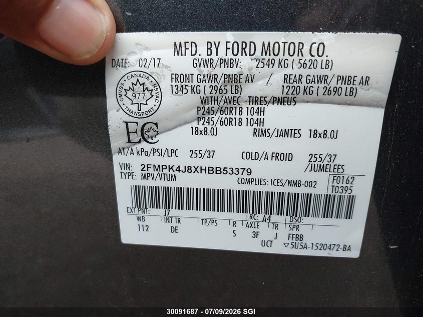 2017 FORD EDGE SPORT UTILITY VEHICLE 3.5L V6 FI DOHC 24V NF4