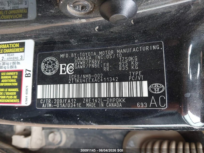 2010 Toyota Corolla 1.8 black Lot 111030091145 Vin 2T1KU4EEXAC411342