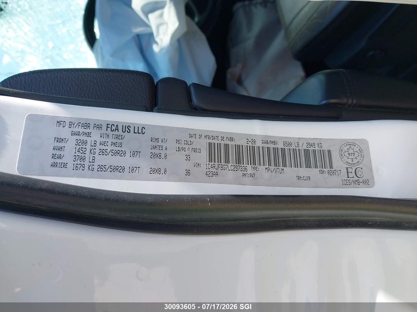2020 Jeep Grand Cherokee Limited VIN: 1C4RJFBG7LC297336 Lot: 30093605