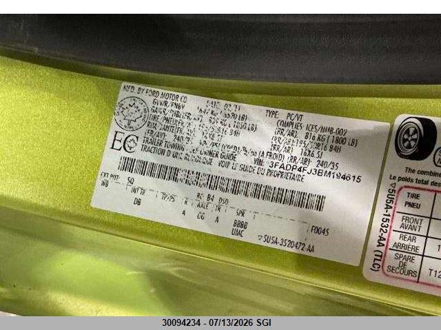 2011 Ford Fiesta Ses VIN: 3FADP4FJ3BM194615 Lot: 30094234