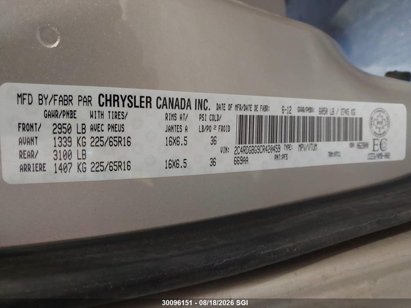 2012 DODGE CARAVAN VAN 3.6L V-6 DOHC, VVT, 283HP