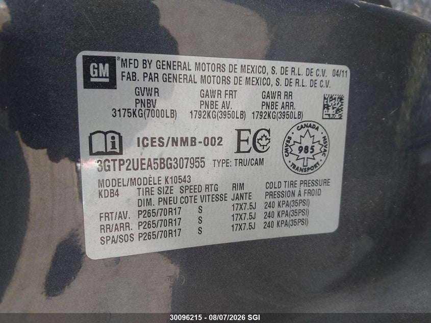 2011 GMC SIERRA PICKUP 4.8L V8 FI OHV 16V NF2