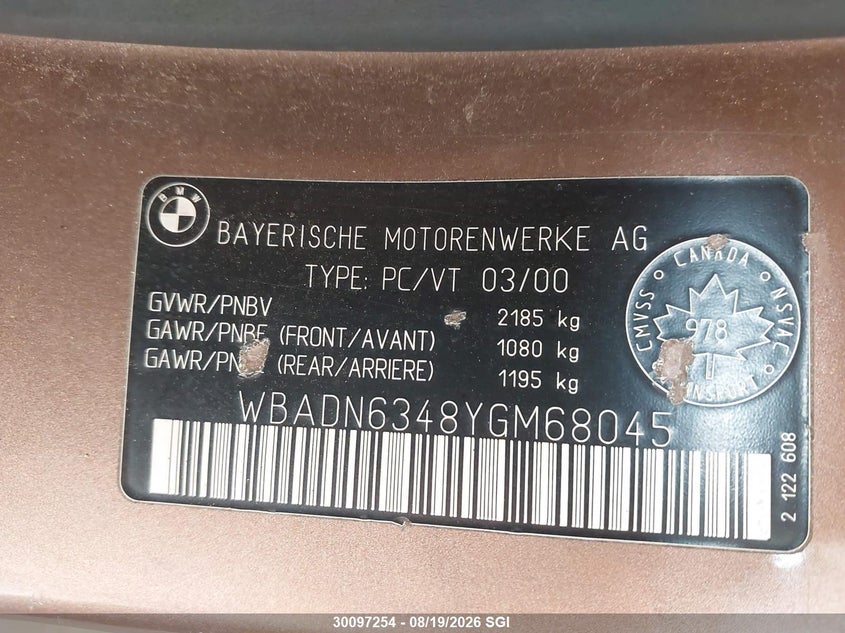 2000 BMW 5ER SEDAN 4.4L V-8 DOHC, VVT, 282HP