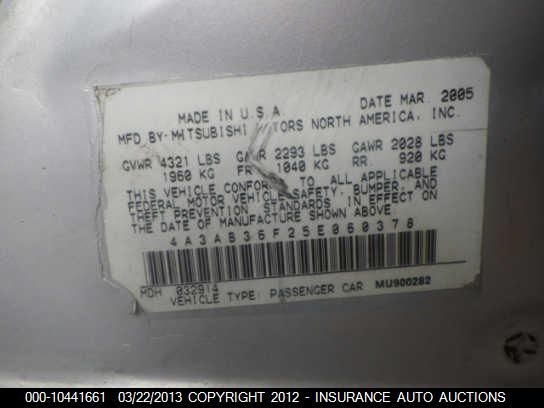 4A3AB36F25E060378 2005 Mitsubishi Galant Es/Ls Medium