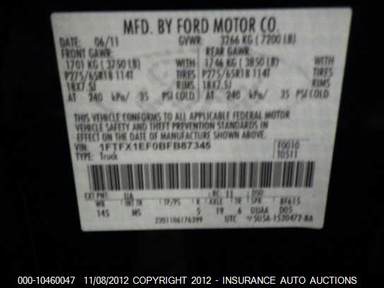 2011 Ford Lgt Convtnl 'F' Super Cab VIN: 1FTFX1EF0BFB87345 Lot: 10460047