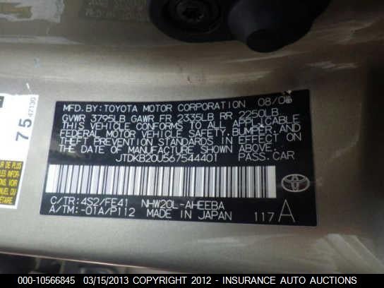 2006 Toyota Prius VIN: JTDKB20U567544401 Lot: 10566845