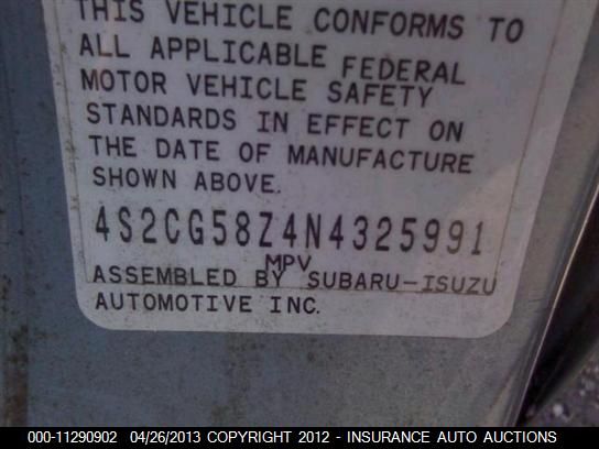 1992 Isuzu Rodeo S/Ls/Xs VIN: 4S2CG58Z4N4325991 Lot: 11290902