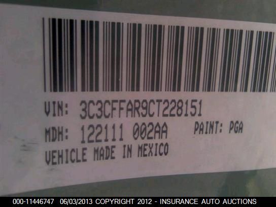 2012 Fiat 500 Pop VIN: 3C3CFFAR9CT228151 Lot: 11446747
