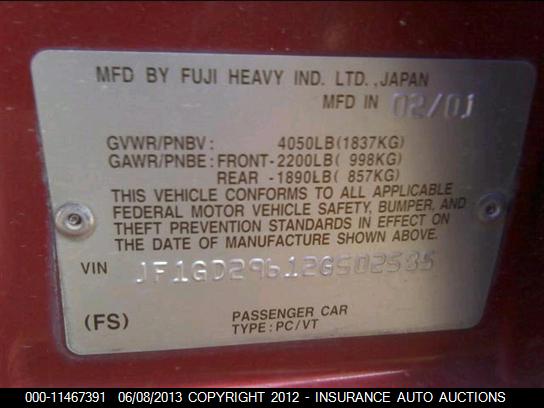 2002 Subaru Impreza Wrx VIN: JF1GD29612G502585 Lot: 11467391