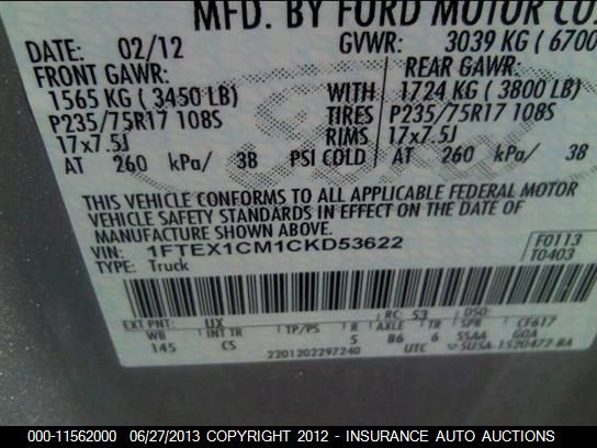 1FTEX1CM1CKD53622 2012 Ford Lgt Convtnl 'F' F150