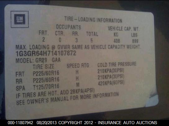 2001 Oldsmobile Aurora VIN: 1G3GR64H714107872 Lot: 11807942