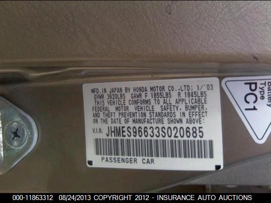 JHMES96633S020685 2003 Honda Civic Hybrid