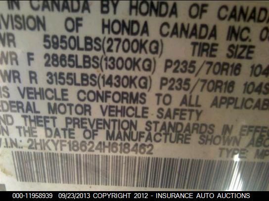 2004 Honda Pilot Exl VIN: 2HKYF18624H618462 Lot: 11958939