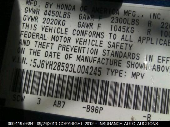 2003 Honda Element Ex VIN: 5J6YH28593L004245 Lot: 11979364