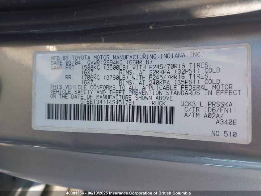 5TBET34114S451791 2004 TOYOTA TUNDRA photo no. 9
