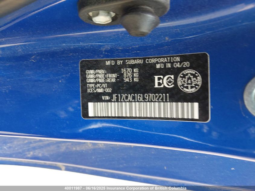 2020 Subaru Brz VIN: JF1ZCAC16L9702211 Lot: 40011987